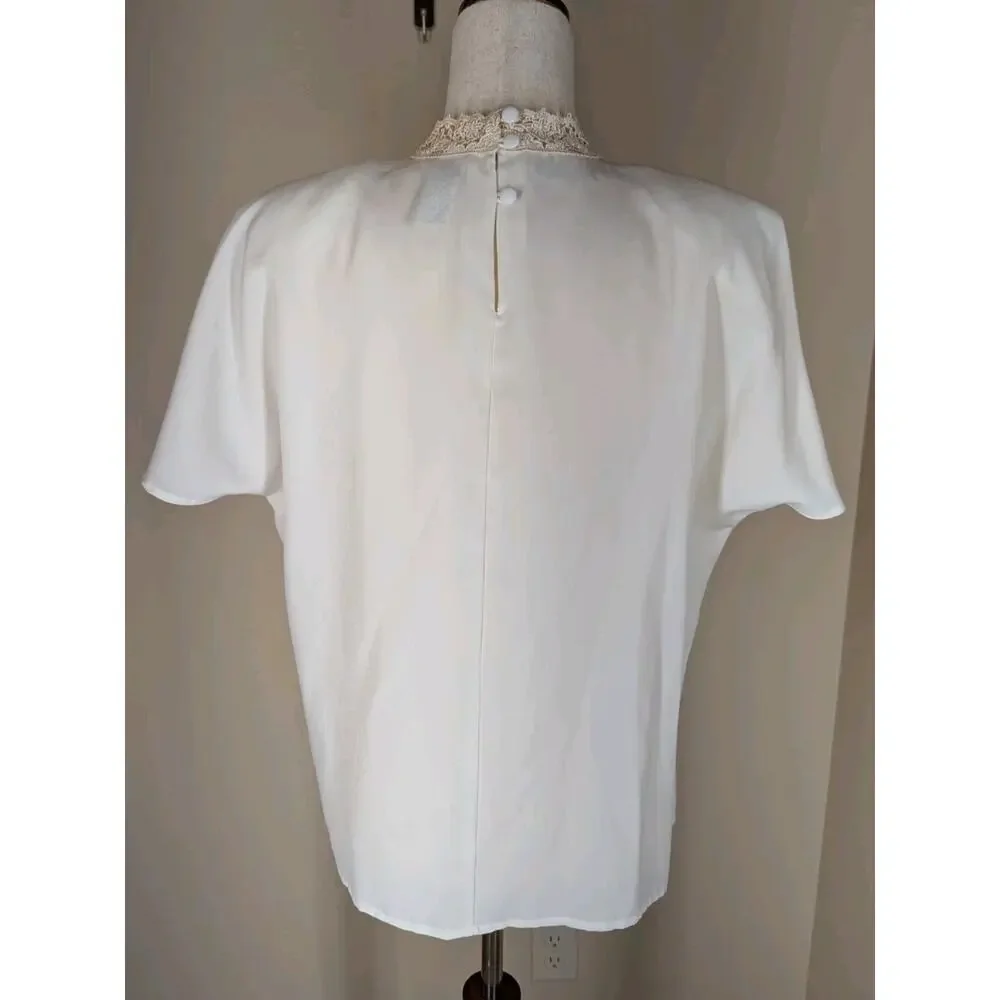 Vintage Christie & Jill Lace Blouse 14 Pleated Shirt Sleeve Cream Beige Dressy - Picture 3 of 10